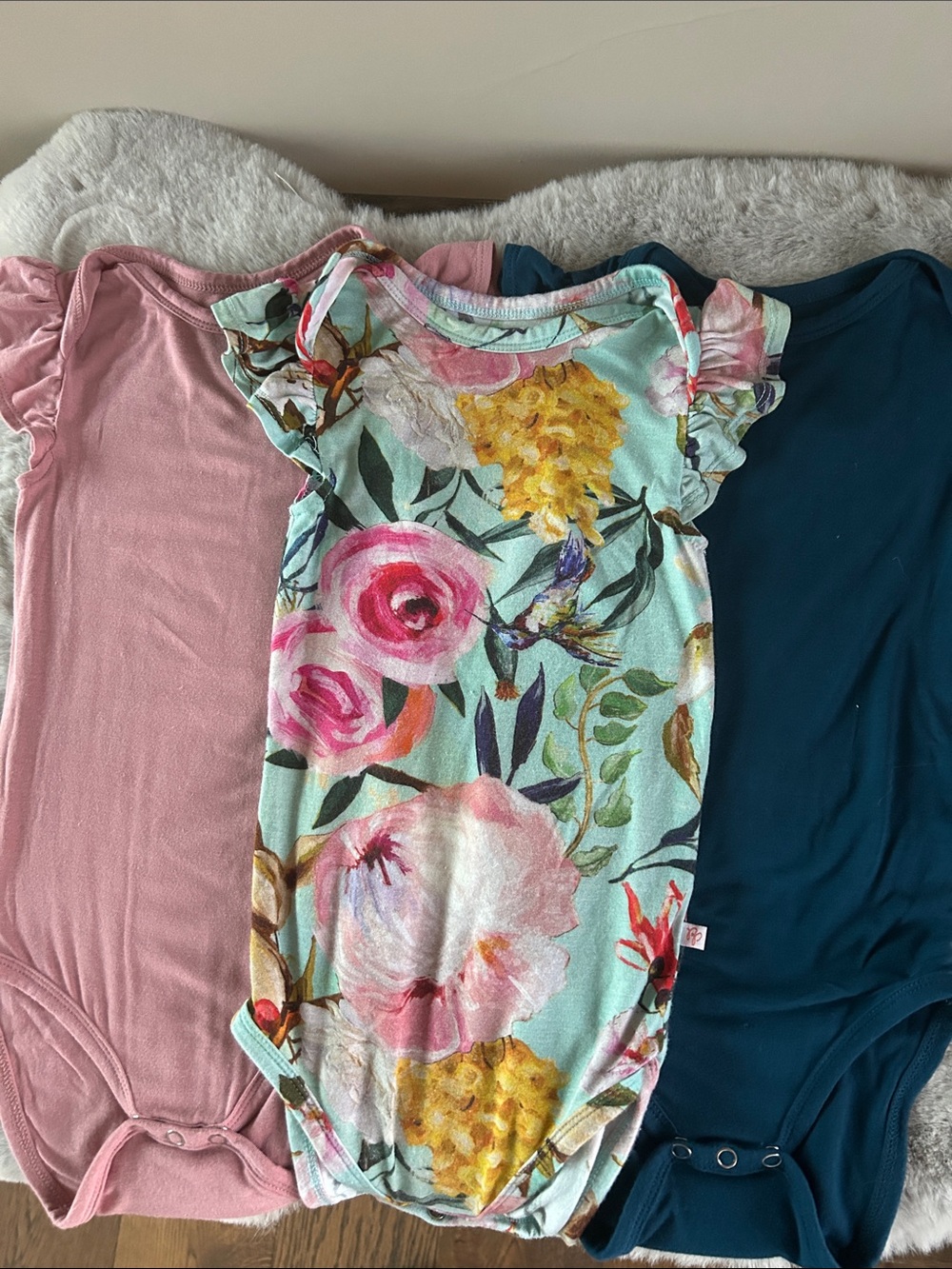 Posh Peanut Floral Flutter-Sleeve One-Piece - Mint, Pink & Navy